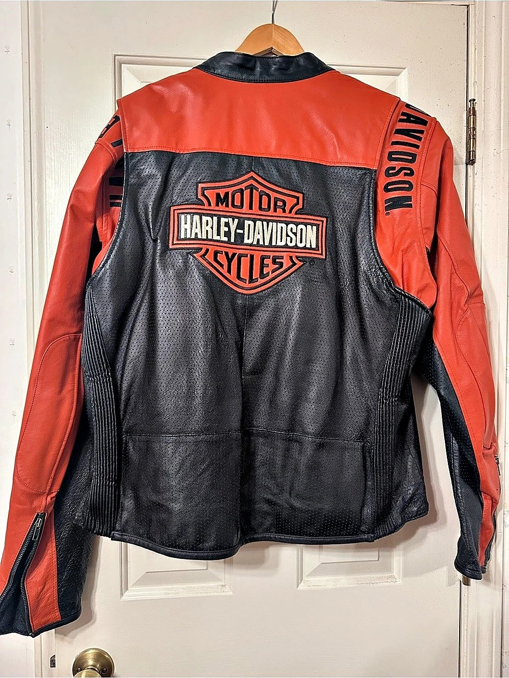 Harley-Davidson Black & Orange Leather Motorcycle Jacket 3XL Like New
